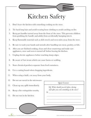 kitchen safety worksheet  spoons  utensils  top