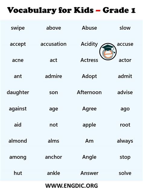 vocabulary words  kids  grade  basic vocabulary engdic