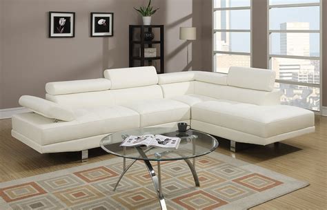 poundex  pieces faux leather sectional  chaise sofa white