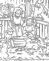 Coloring Jesus Pages Christmas Nativity Bible Story Baby Stable Born Animals Printable Where Gather Advent Drawing Scene Kids Print Manger sketch template