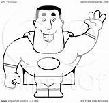 Waving Super Man Clipart Cartoon Outlined Coloring Vector Cory Thoman Royalty sketch template