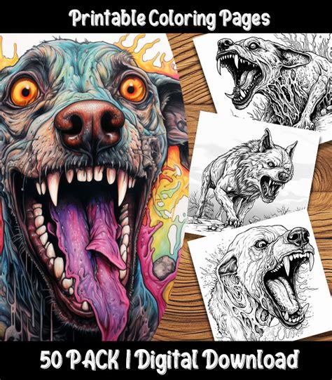 zombie dog coloring pages digital  pack