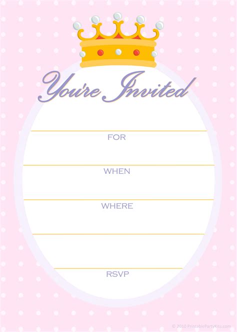printable party invitations  invitations   princess