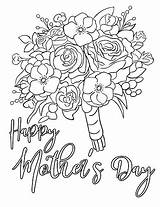 Coloring Mothers Printable Mother Flowers Bouquet Color Mom sketch template