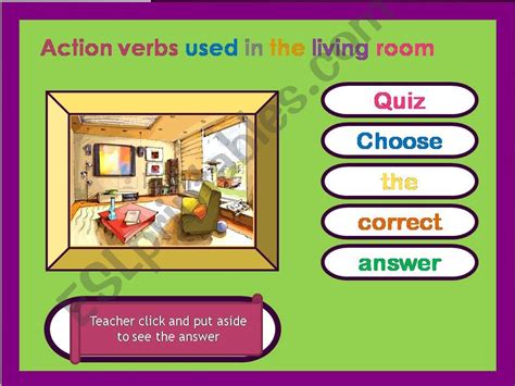 esl english powerpoints  living room action verbs