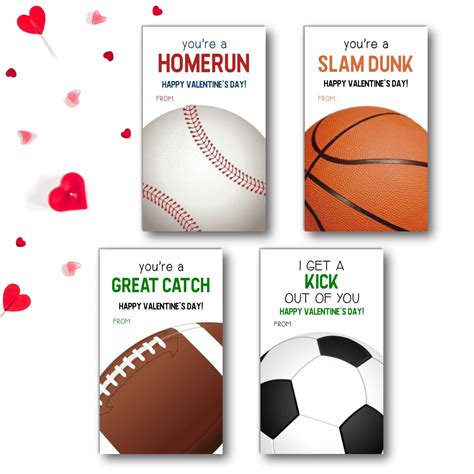 valentines day cards  sports balls  hearts