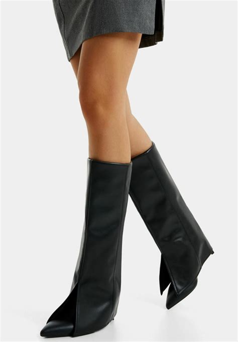 bershka fold high heeled boots black zalandoie