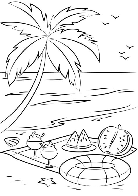 summer beach coloring page