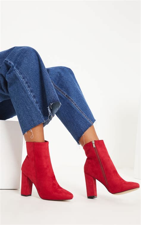 red faux suede ankle boots prettylittlething usa