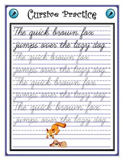 penmanship cursive practice sentence worksheet  jens shop