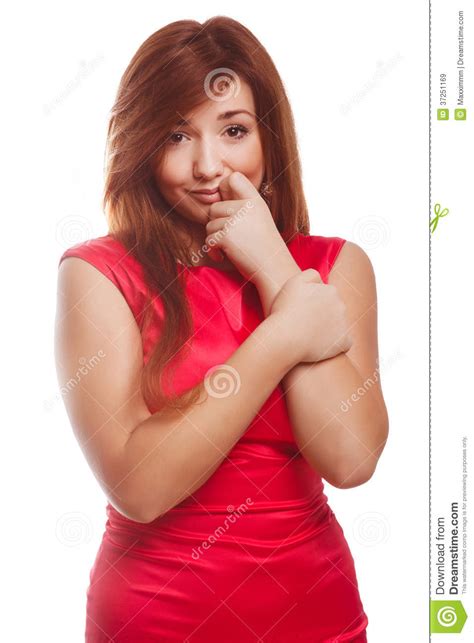 Embarrassed Woman Biting Thumbnail Royalty Free Stock Image