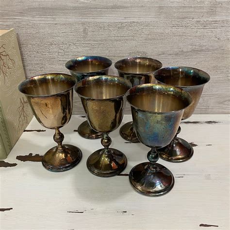 set   vintage silverplate goblets wa italy stemware william etsy