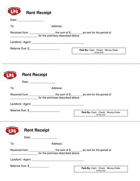 rent bill receipt templates  allbusinesstemplatescom