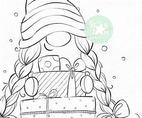 christmas gnome digi stamp nordic coloring page gifts etsy