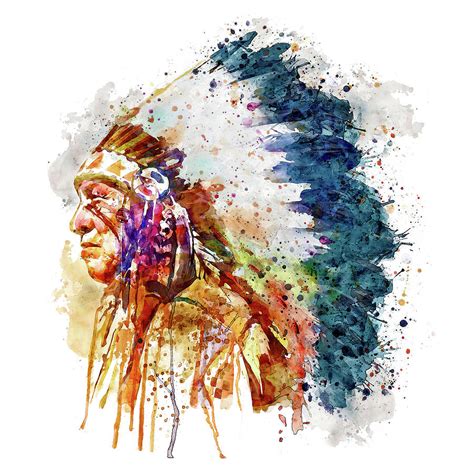 native american chief side face mixed media by marian voicu