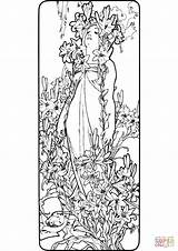Mucha Alphonse Jugendstil Mulheres Lily Desenho Supercoloring Lesen Colorironline sketch template