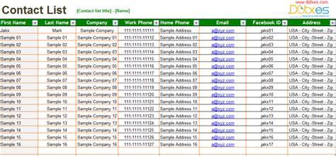 basic contact list template dotxes