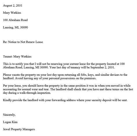 renewing lease letter template