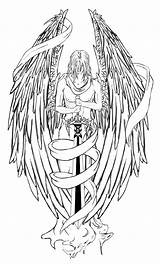 Angel Tattoo Sword Tattoos Warrior Archangel Transparent Outline Drawings Stencil Designs Large Banner Angels Guardian Outlines Back Sketch Men Deviantart sketch template
