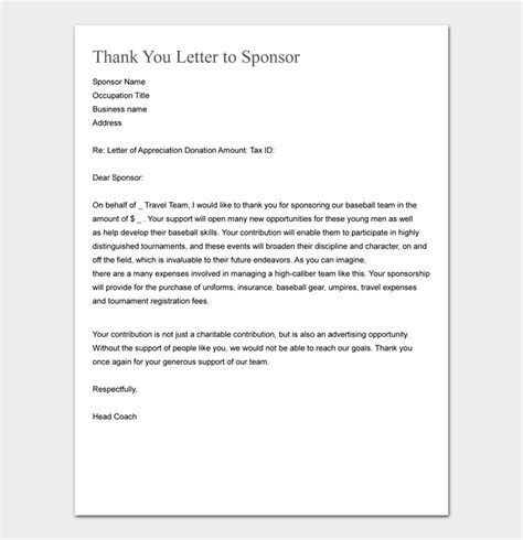 sponsor   letter templates  examples word