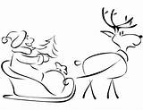 Sleigh Coloring Christmas Santa Claus Reindeer sketch template