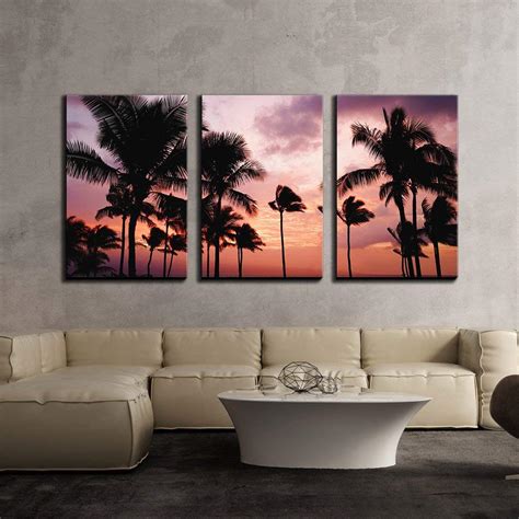Wall26 3 Piece Canvas Wall Art Tropical Landscape With Palm Trees At