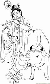 Krishna Lord Coloring Cow Janmashtami Drawing Pages Dot Clipart Kids Worksheet Background Pencil Dots Connect Ganesha Book Flute God Sketch sketch template