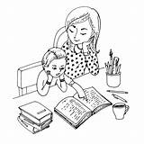 Mother Son Clip Talking Coloring Vector Teaching Her Illustrations Book Cartoons Education sketch template