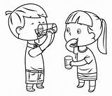 Water Boy Coloring Drinking Girl Drinks Glass Vector Clip sketch template
