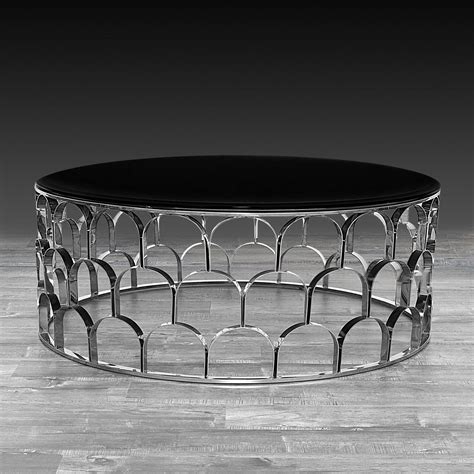 Silver Glass Coffee Table Round Indoor Furniture Metal Silver Glass
