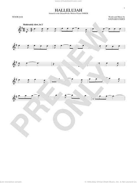 Cohen Hallelujah Sheet Music For Tenor Saxophone Solo [pdf]