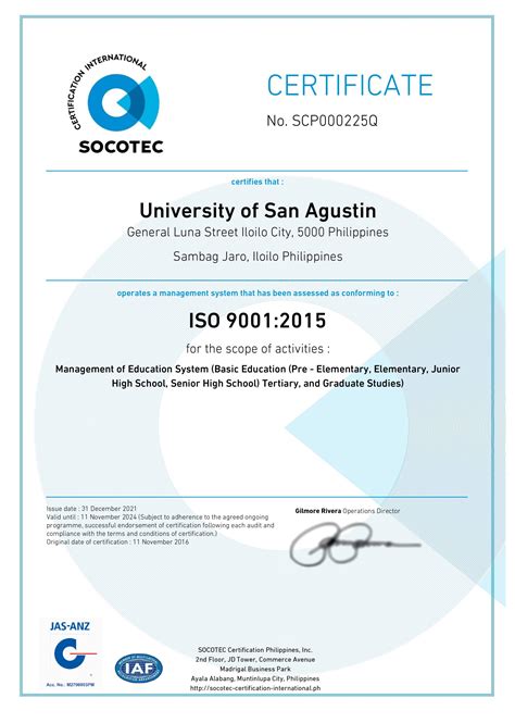 usa  iso  certified university  san agustin