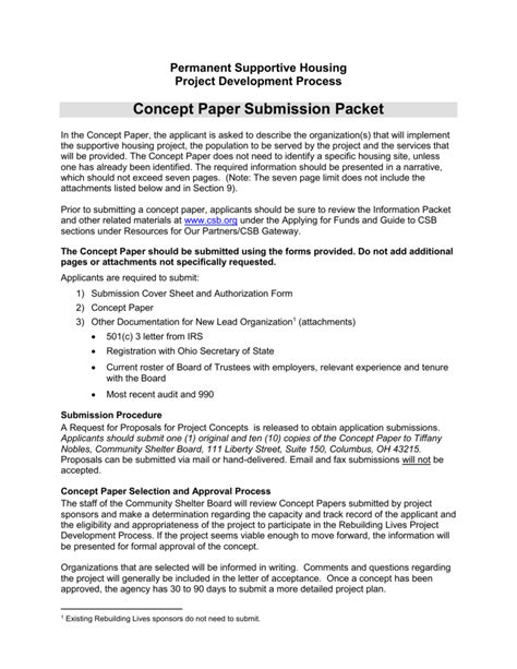 project concept paper submission packet