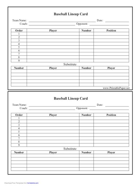 baseball lineup card     baseball lineup card