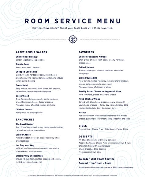 royal caribbean shares  fleet wide room service menu royal