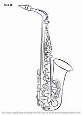 Saxophone Draw Drawingtutorials101 Tenor Saxaphone Realistic Dessiner Gemt sketch template