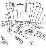 Coloring Road Pages City Skyline Drawing Roadway Running Fast Van Chicago Print Street Printable Color Easy Diorama Button Through Otherwise sketch template