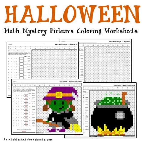 halloween math mystery pictures coloring worksheets bundle printables