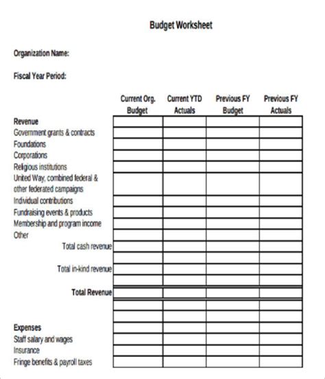 10 free non profit budget templates excel word sample formats