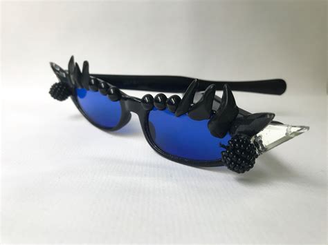 black and blue skinny cat eye vintage 1960s embellished sunglasses