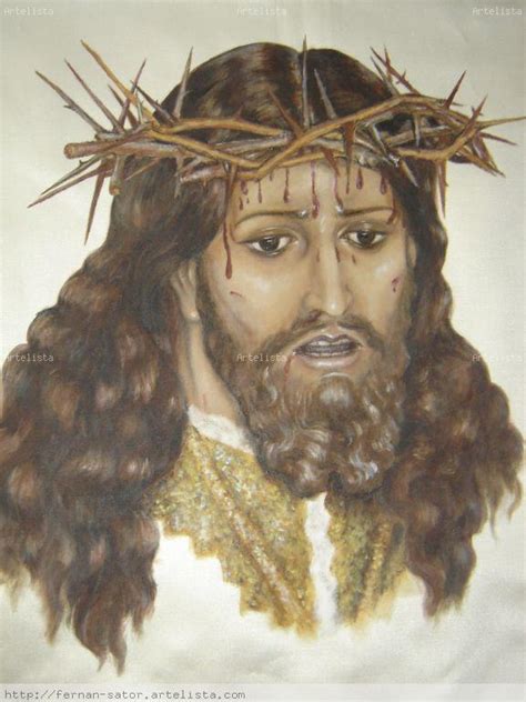 Rostro De Cristo Pintura Sobre Raso Por Encargo Fernán Sator