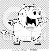 Chubby Devil Pajamas Waving His Outlined Coloring Clipart Cartoon Vector Thoman Cory sketch template