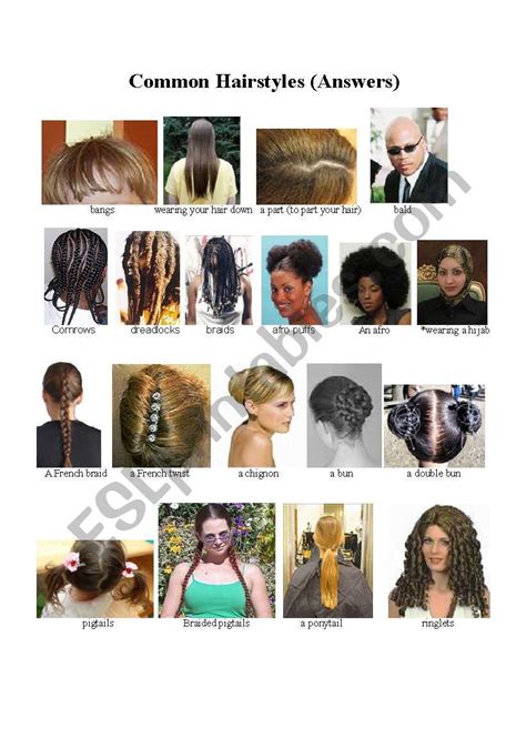 names  common hairstyles esl worksheet  suzanne