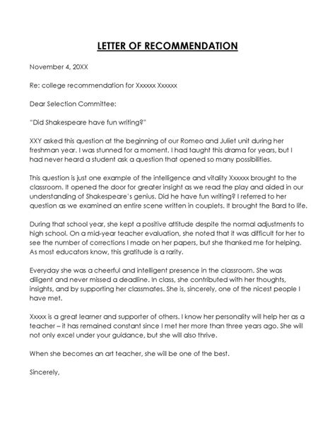 letter  recommendation  student templates
