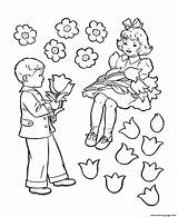 Coloring Pages Boy Girl Valentine Valentines Kids Little Flower Flowers Printable Color Child Holiday Print Colouring English Para Clipart Pre sketch template