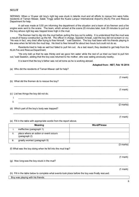form  english exam paper  answer malaysia form  english www