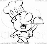 Chef Cartoon Platter Clipart Carrying Serving Man Cory Thoman Outlined Coloring Vector Illustration sketch template
