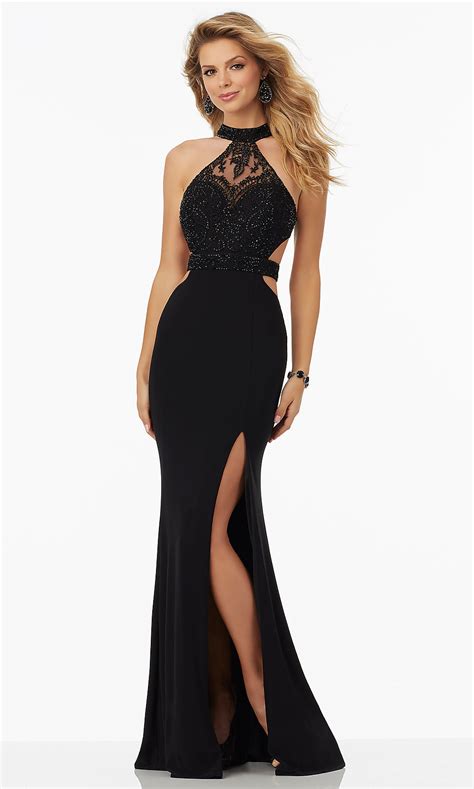 Open Back Long Lace Top Jersey Prom Dress Promgirl