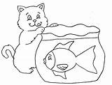 Coloring Pages Cat Tank Fish Bowl Fishes Whith Popular sketch template