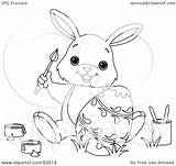 Easter Bunny Holding Egg Painting Brush Clipart Outlined Pushkin Illustration Royalty Rf 2021 sketch template